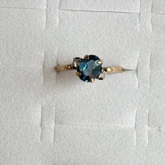Antique 10k Blue Topaz and Diamond Ring Solid Gold - Picture 3 of 10
